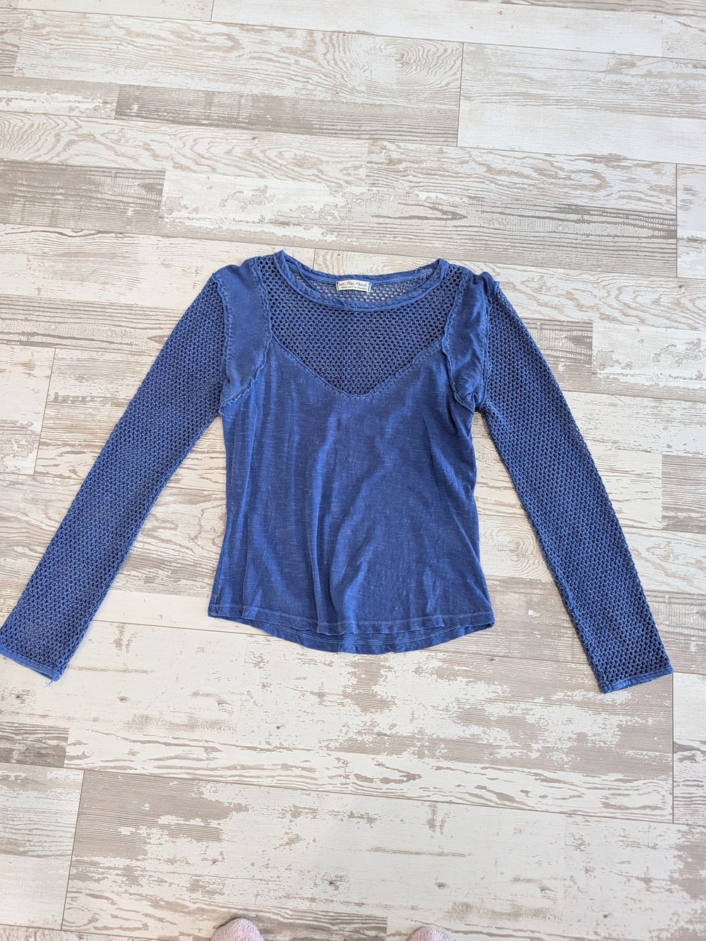We People. We The Free. Blue Mesh Panel Long Sleeve Top
